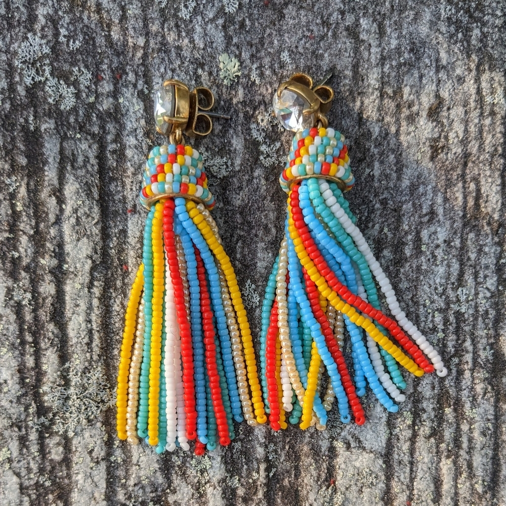 J. CREW Multi-Colored Beaded Tassel Earrings